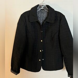 Briggs New York Women's Black Quilted Snap Front Jacket, Polka Dot Lined; Size 8